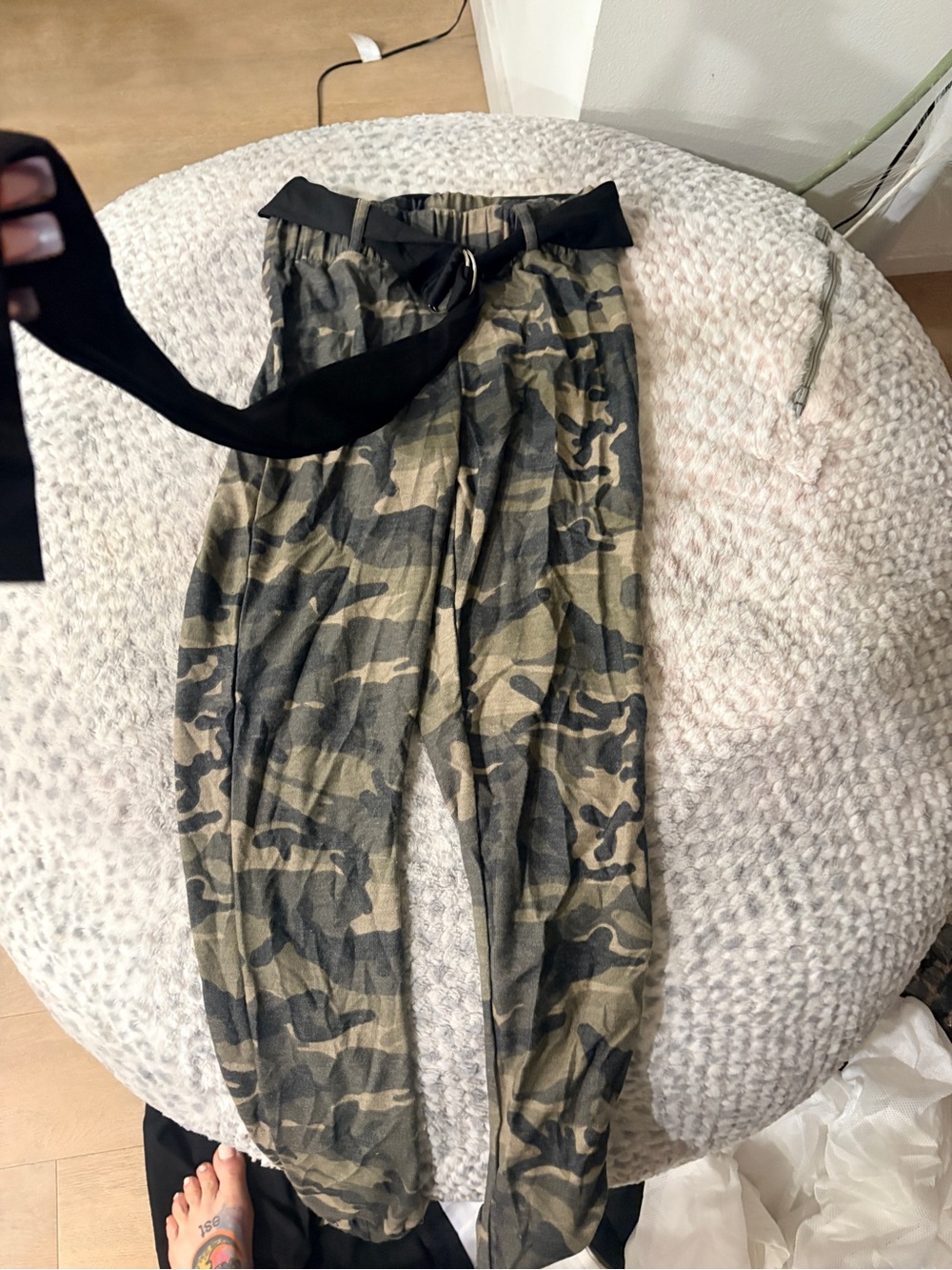 Fashion Nova Camo Paperbag Waist Jogger Pants in Olive Green and Black